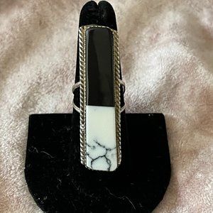 Vintage Rectangular Obsidian and White Turquoise or Howlite ~ Size